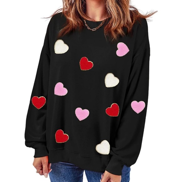 NEW•XL•❗️1 LEFT❗️ZEN•SWEETHEART BLACK CANDY HEARTS SWEATSHIRT - Picture 3 of 17